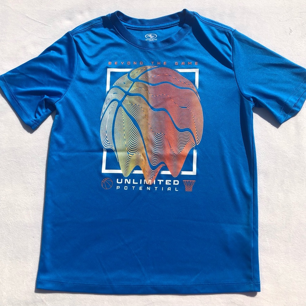 Athletic Works Blue and Orange Basketball Graphic Tee Boys size 8